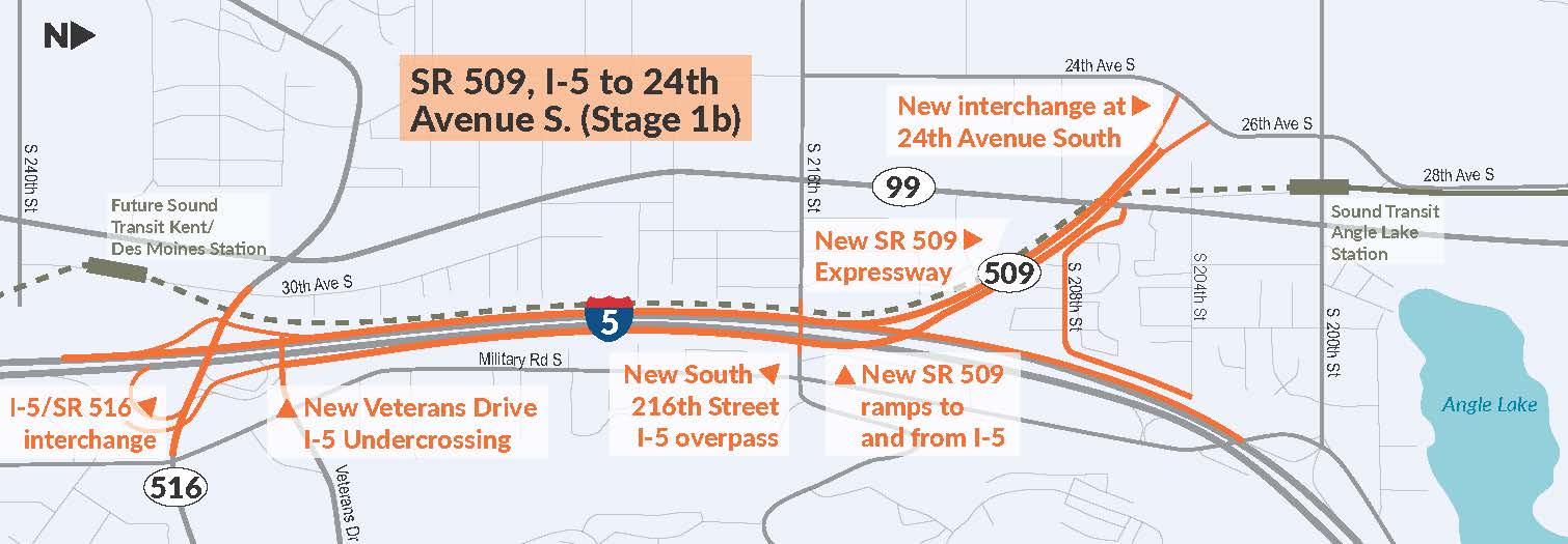 A map of the SR 509 Stage 1b project