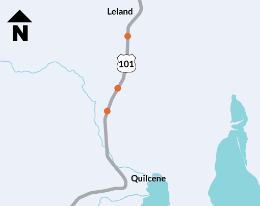 Map of US 101 – Leland Creek and Unnamed Tributaries Remove Fish Barriers project area