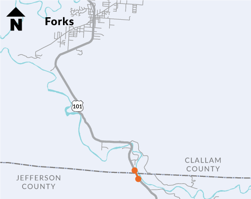 Map of US 101 – May Creek in Vicinity of Dowans Creek Road Remove Fish Barrier project area