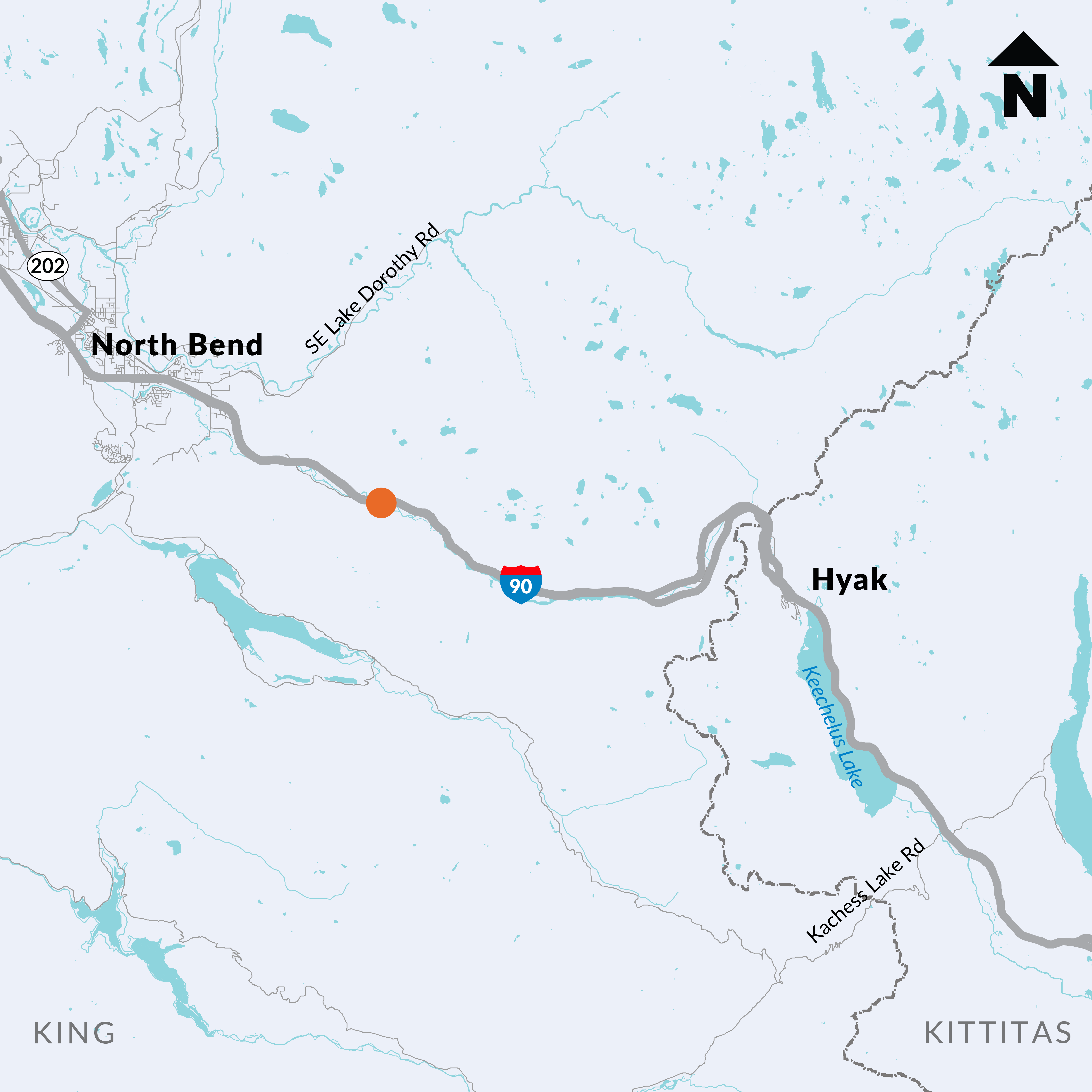 Map of I-90, 2.77 miles east of Tinkham Road, slope stabilization project area