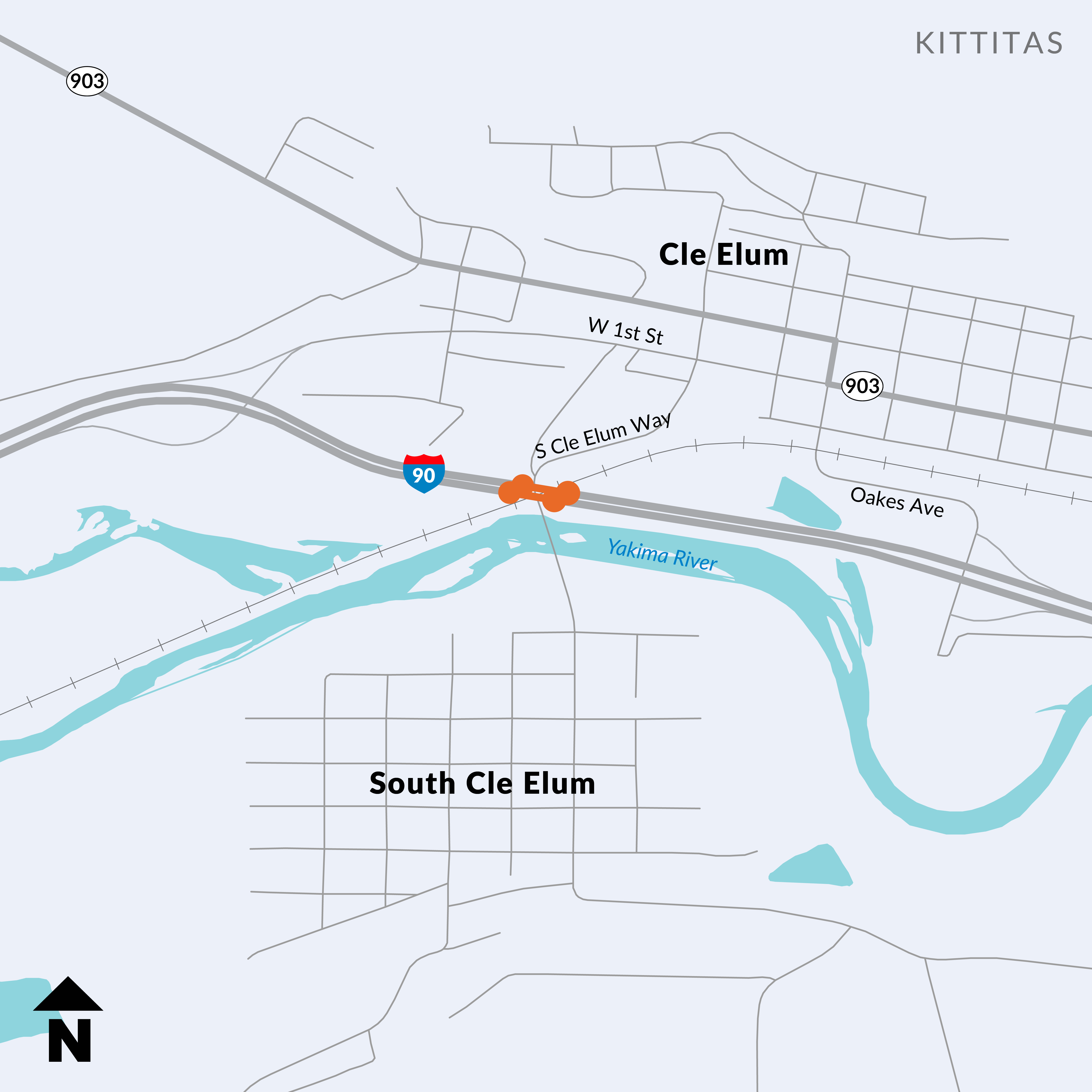 Map of I-90 S. Cle Elum Rd Bridges - Repair Bridge Decks project area