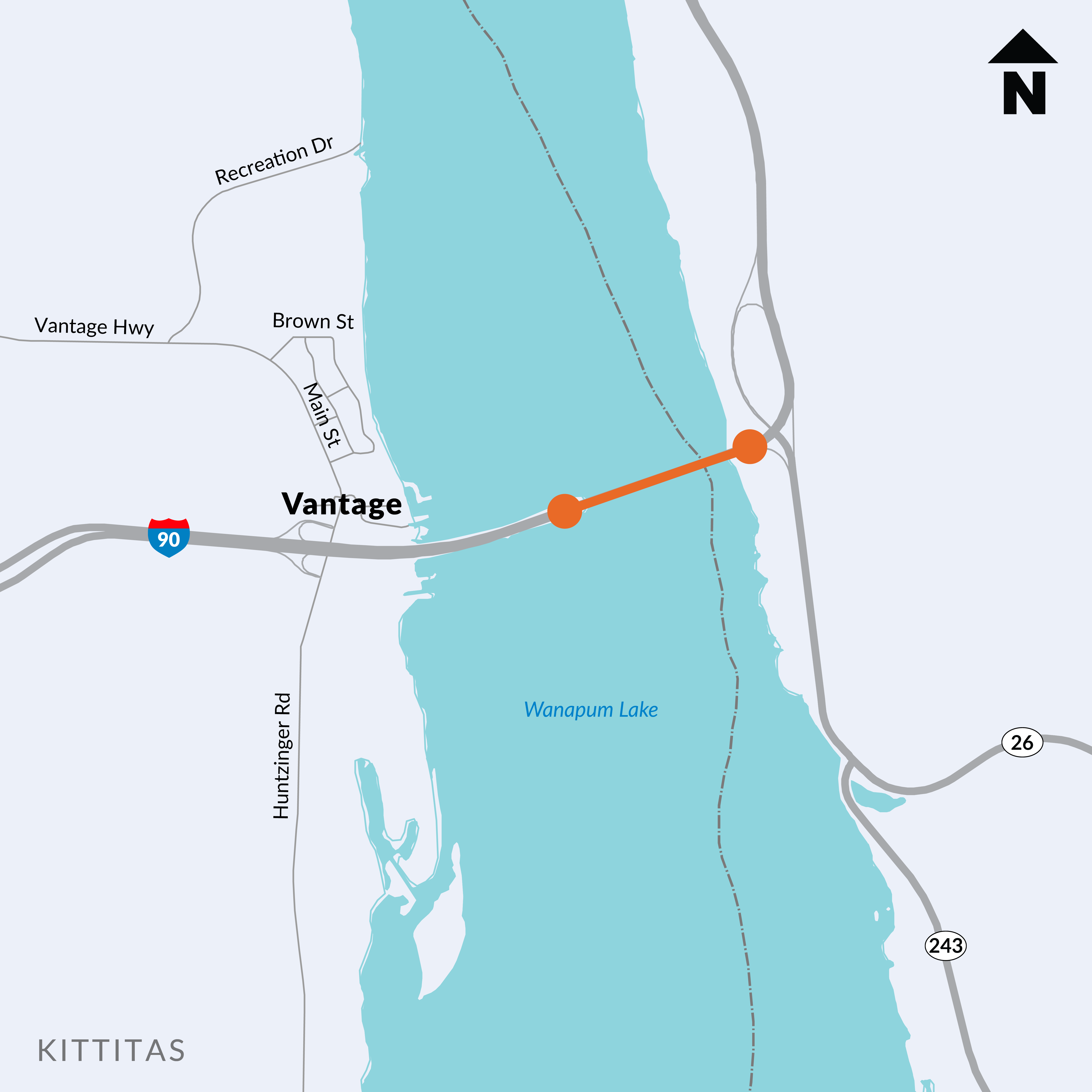 Map of I-90 Vantage Bridge - Replace Bridge Deck project area