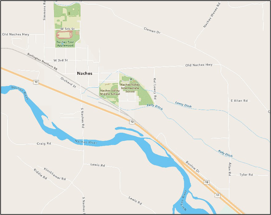Project map showing location of the US 12 Naches Active Transportation Connections Study.