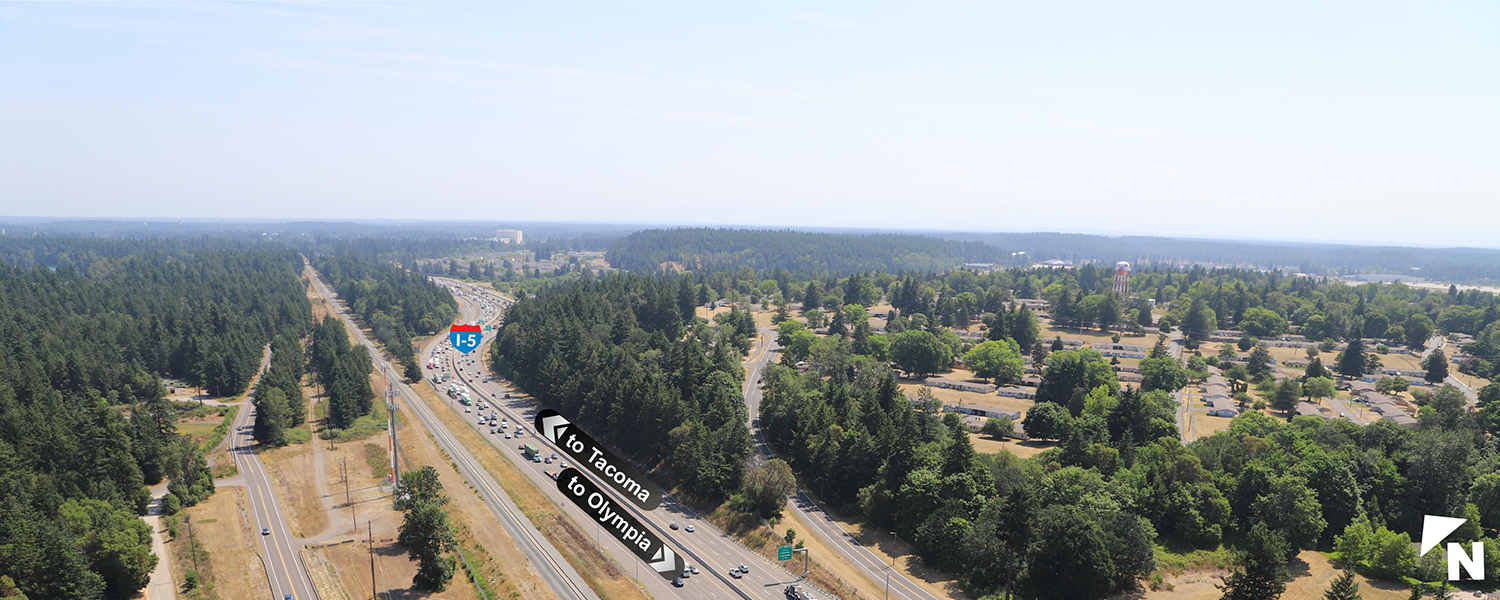 Aerial photo of southbound I-5, Mounts Rd. to Steilacoom-DuPont Road