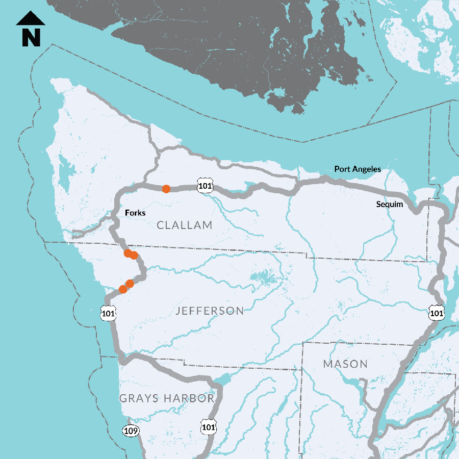 Map showing location of US 101/Northwest US 101 - Remove Fish Barrier fish passage projects