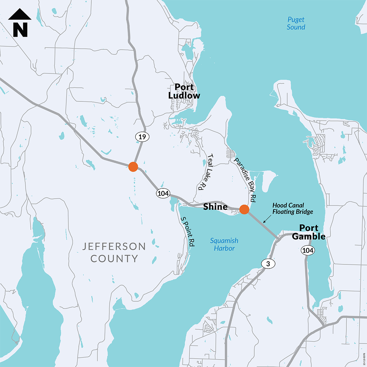 Map showing location of SR 104 – Paradise Bay – Shine Road – & SR 19 Intersection Safety Improvements project