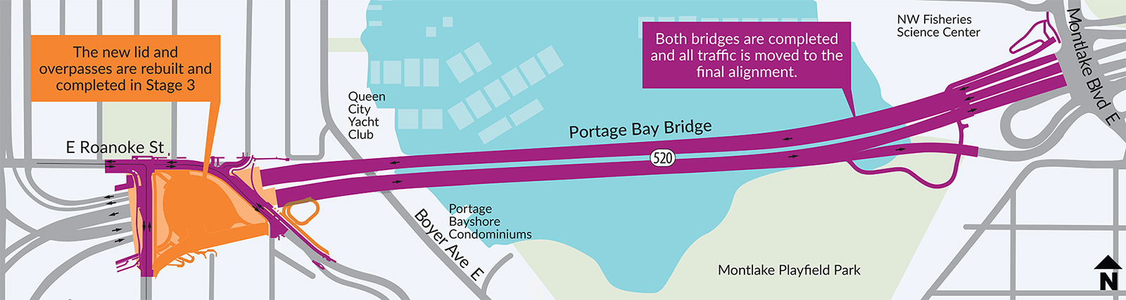 The graphic image shows where traffic will be shifted to for the final alignment. Crews will also finish construction for the lid in 2031.