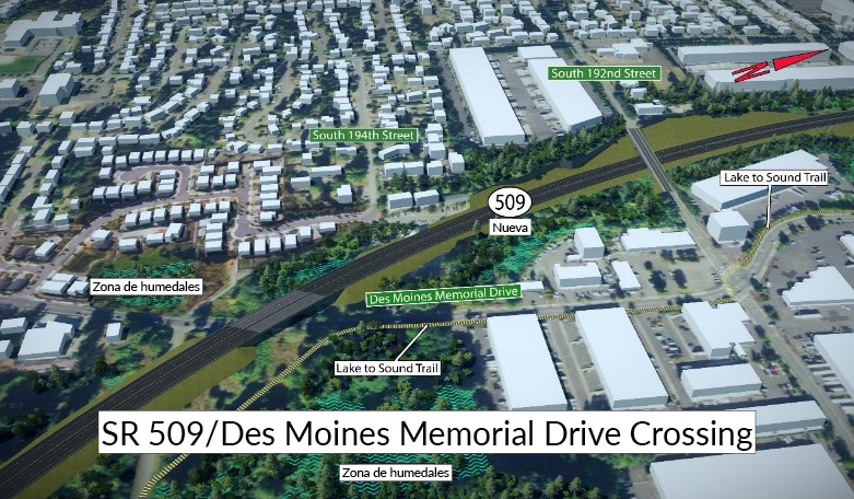 Representación del cruce SR 509/Des Moines Memorial Drive