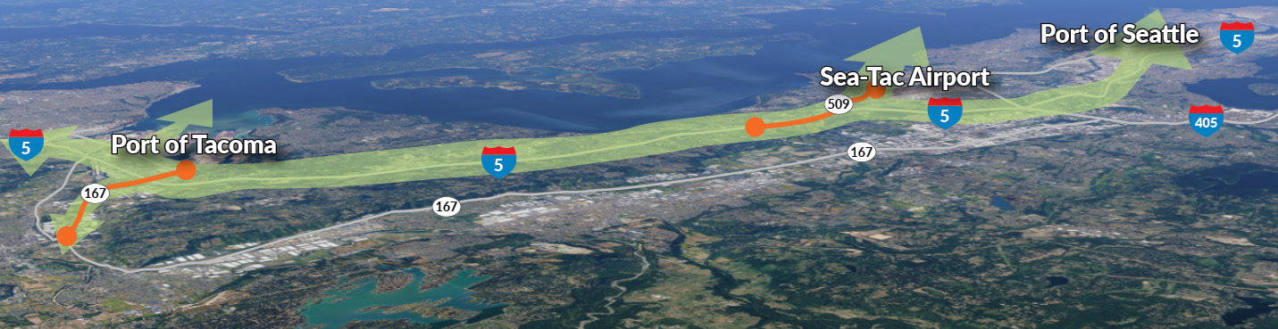 This map shows the portions of SR 167 and SR 509 that will be completed under the Puget Sound Gateway Program