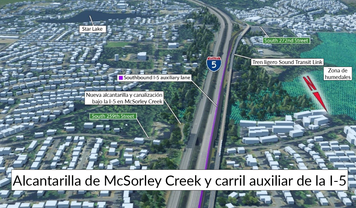 Representación de la alcantarilla de McSorley Creek y el carril auxiliar de la I-5