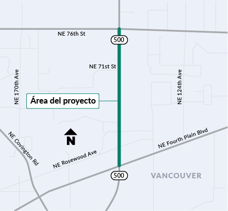 Mapa del área del proyecto Complete Streets en SR 500