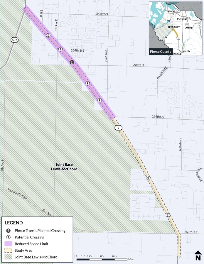 A map displaying potential locations for new or improved crossings along SR 7.