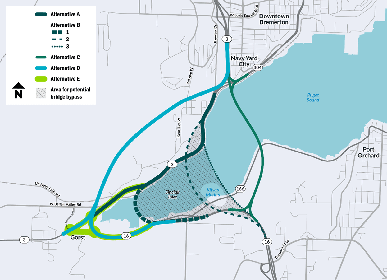 Map showing all alternatives