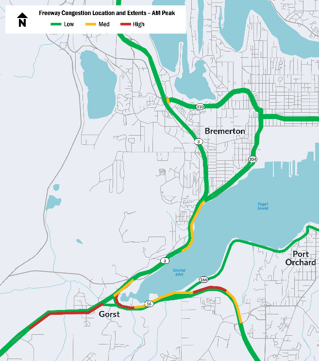 Map showing AM peak congestion