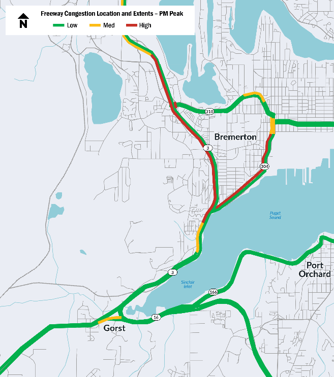 Map showing PM peak congestion