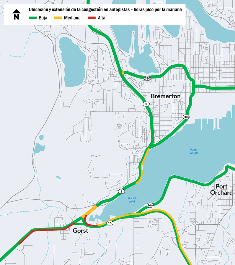 Mapa que muestra la congestión máxima de la mañana