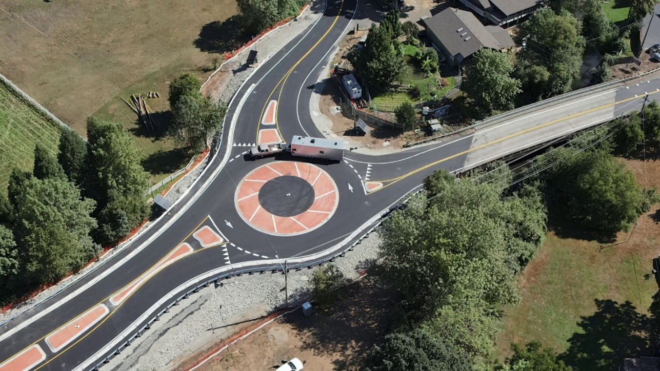 Aerial photo of an example three-way roundabout