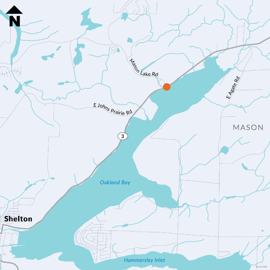 A location map for the proposed single-lane roundabout on State Route 3 at Mason Lake Road intersection near Shelton