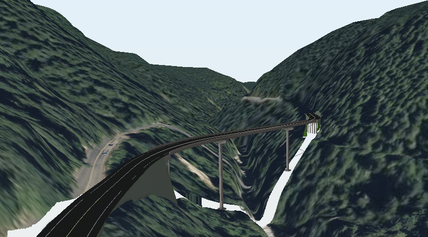 Rendering of preliminary concept of bridge replacement south of the existing bridge, looking north