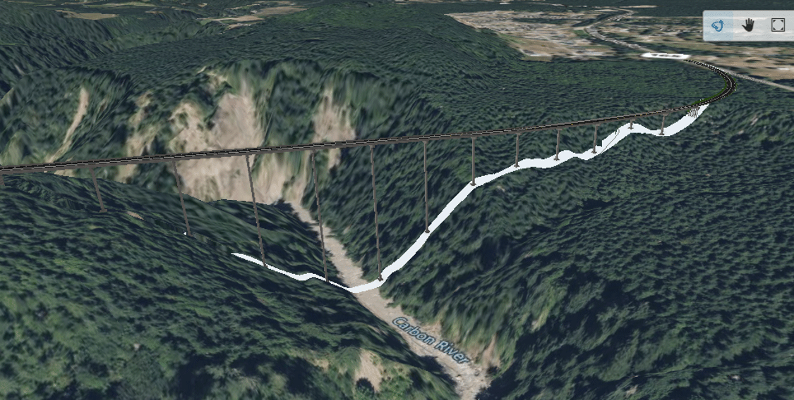 Rendering of preliminary concept of West Bypass alternative bridge, south of Carbonado