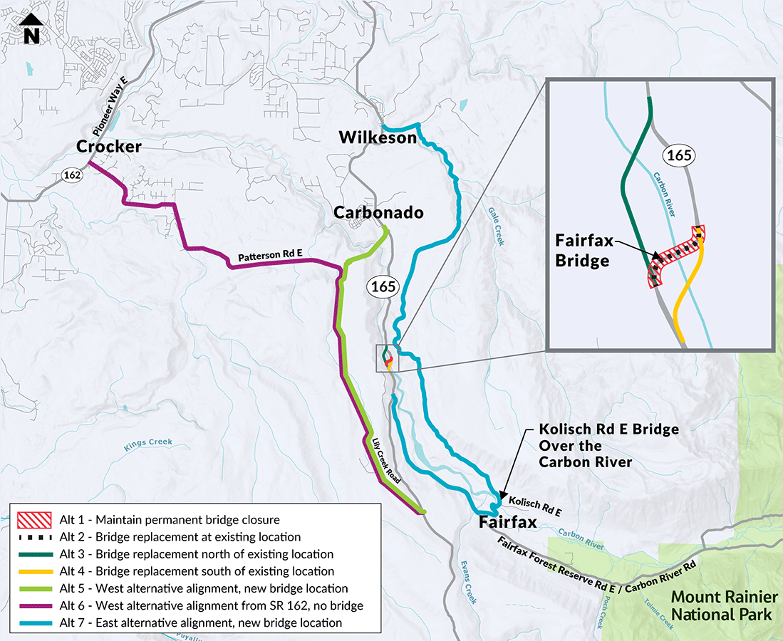 A map showing all of the alternatives WSDOT is evaluating
