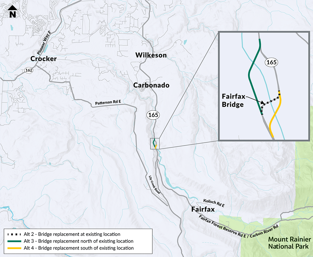 Map showing where a new bridge would be built at the existing bridge location