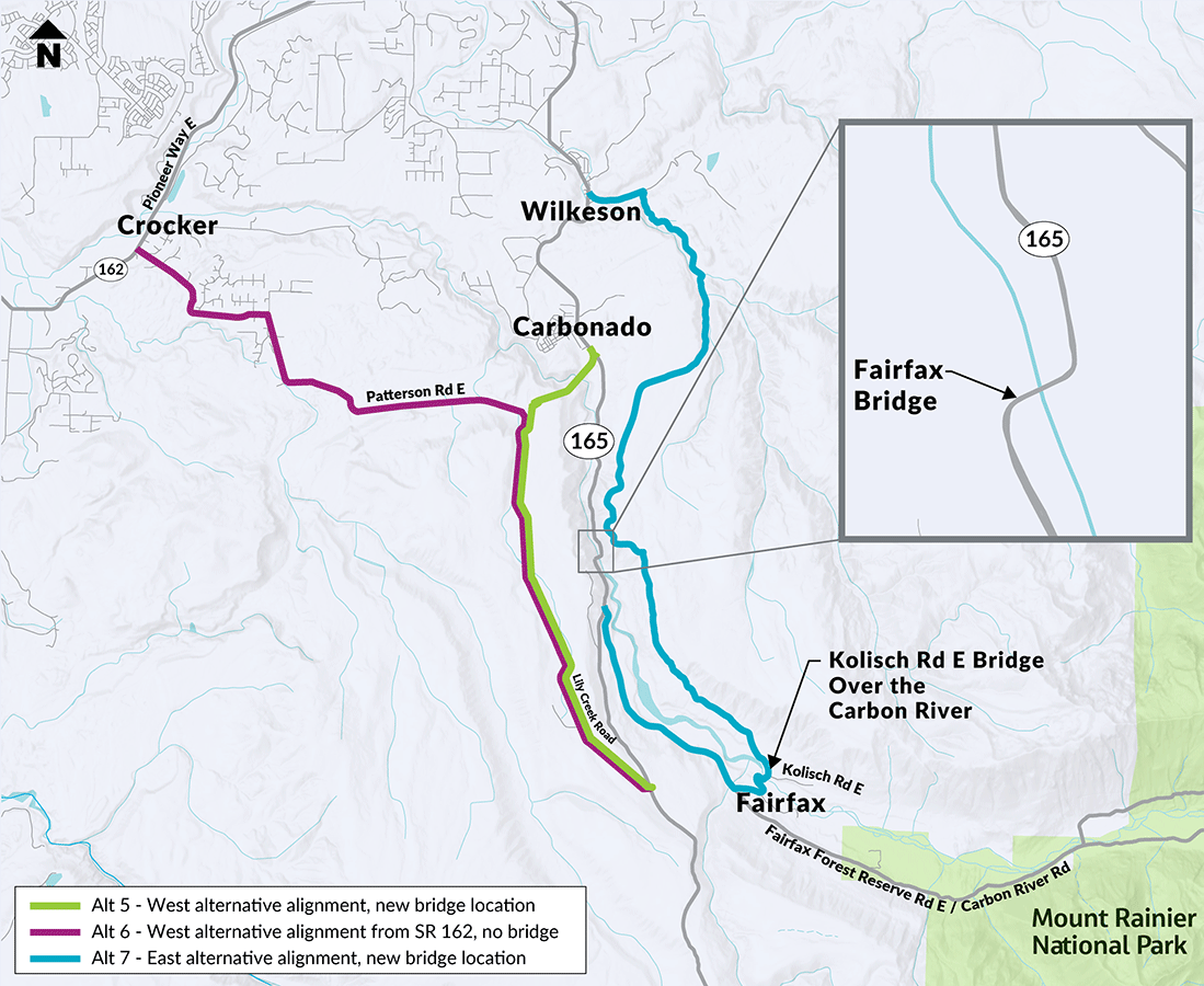 Map showing location of alternatives 5-7
