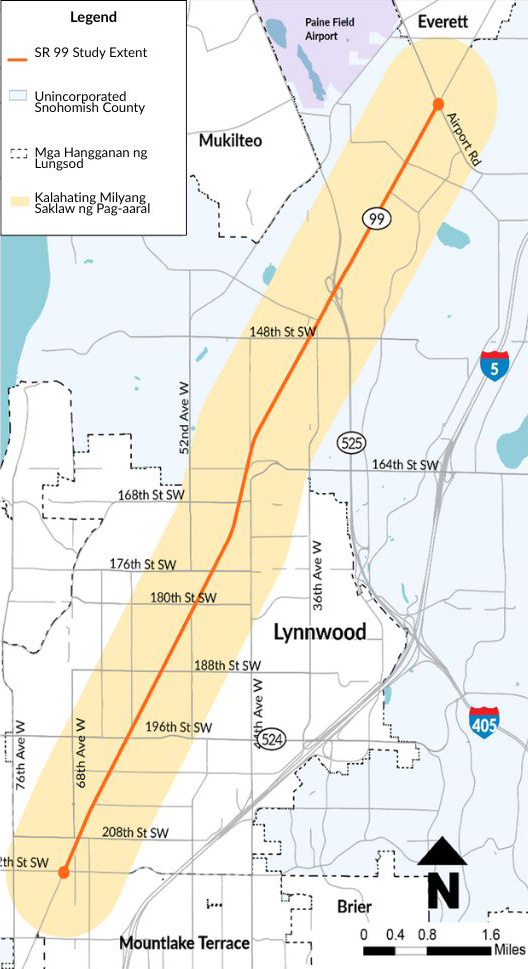 Nasa kahabaan ng SR 99 ang corridor ng SR 99/Lynnwood at Unincorporated Snohomish County Pre-Design Study, mula Airport Road sa Everett hanggang 212th Street Southwest sa Lynnwood. Kasama sa lugar ng pag-aaral ang kalahating milyang buffer sa paligid ng kalsada. 