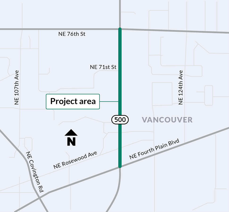 Map of SR 500 NE Fourth Plain Blvd to NE 76th Street – Complete Streets Pre-design Study area