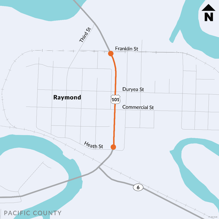 Map showing US 101 Complete Streets study area