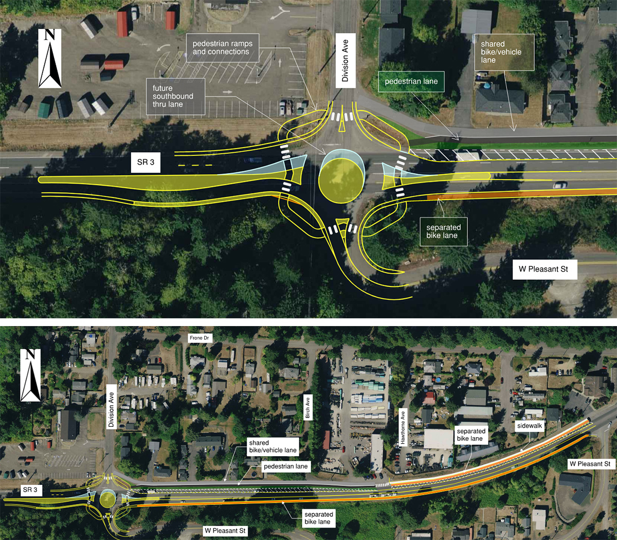 Conceptual view showing the proposed improvements on SR 3 between Division Avenue and Pleasant Street.